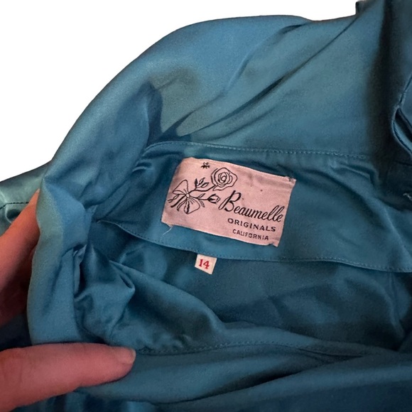 Vintage 50s Beaumelle Turquoise Midi Dress Size 14 - Picture 6 of 9